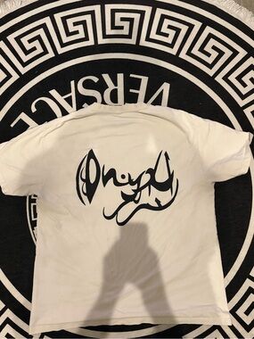 Onyx White Short-Sleeve Tee with Black Script Back Graphic